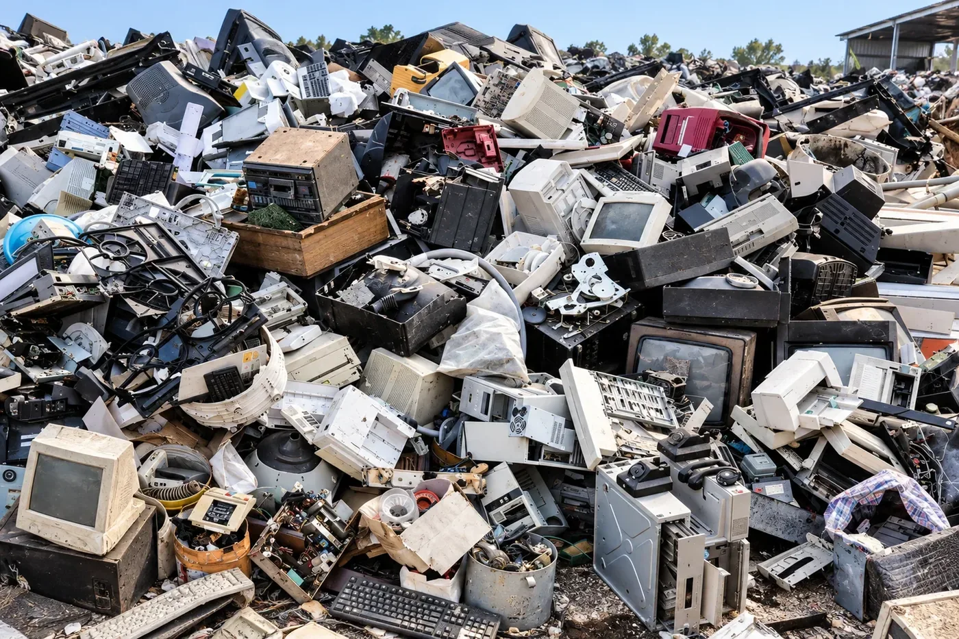 Mixed electronic waste including computers, monitors and electrical equipment collected for recycling