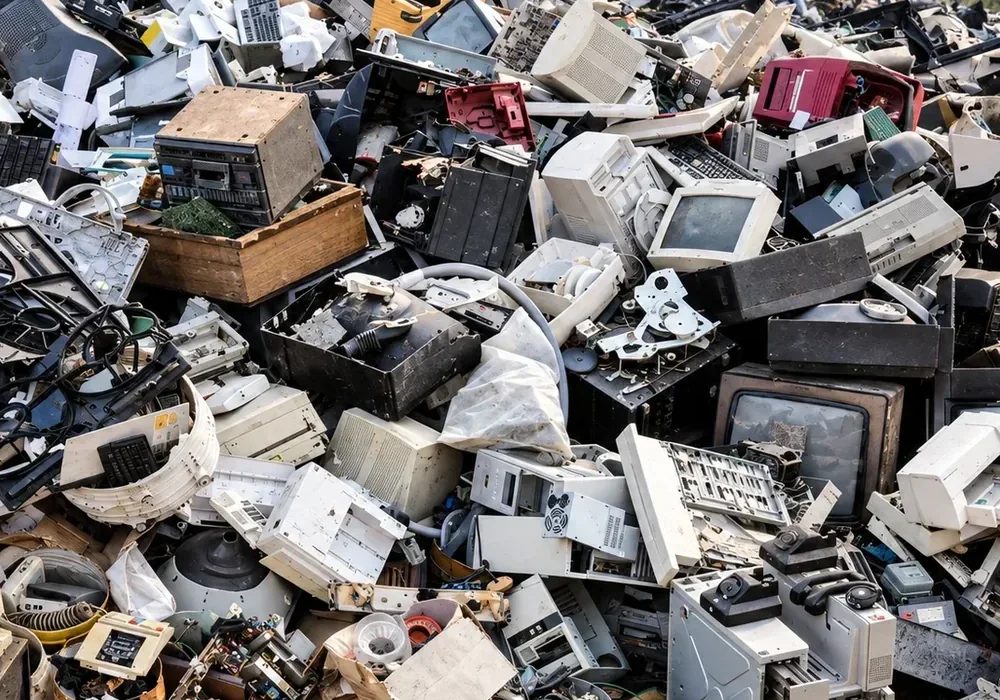 Mixed e-waste collected for sorting and recycling