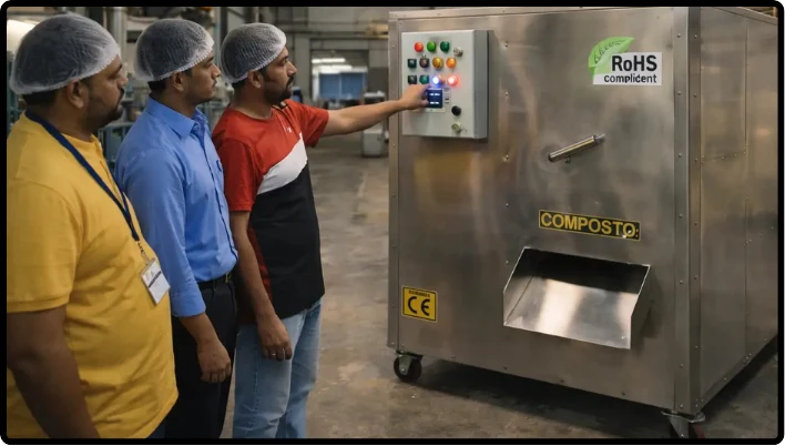 COMPOSTO compost machine operating under controlled settings during the processing cycle