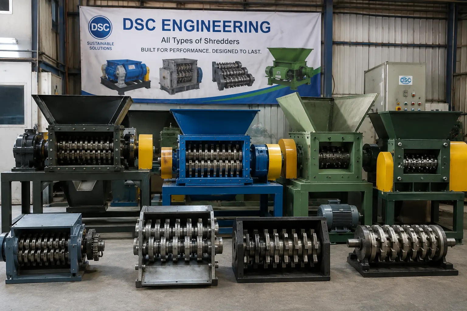 Industrial shredder machines and cutter assemblies manufactured by DSC Engineering