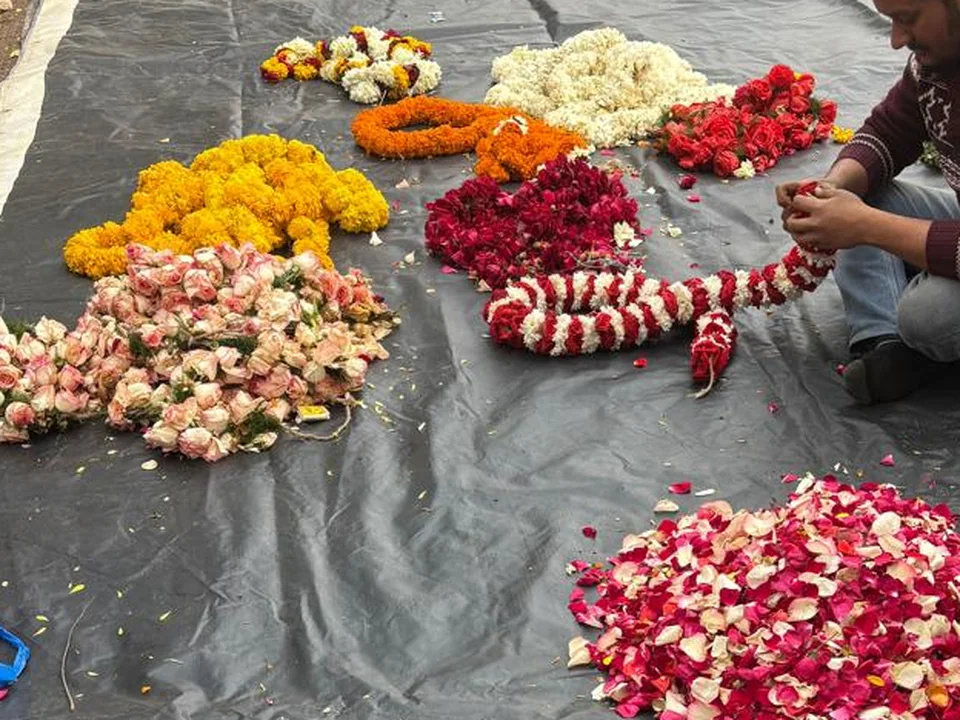Temple flower petals and floral waste