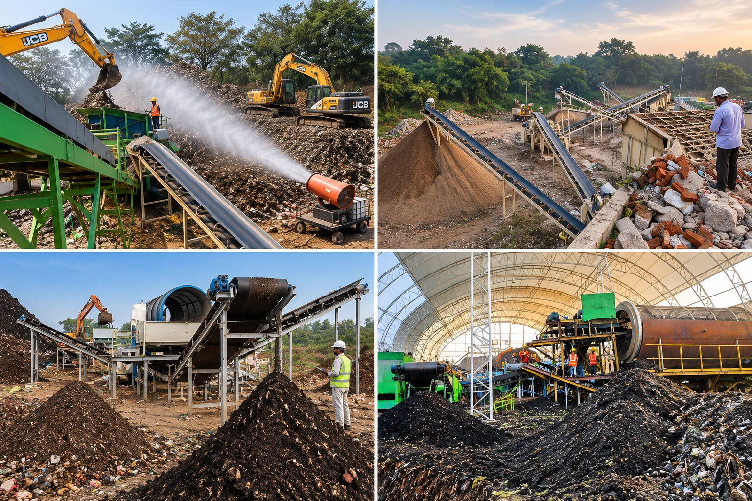 Construction and demolition waste recycling plant with screening and material handling equipment