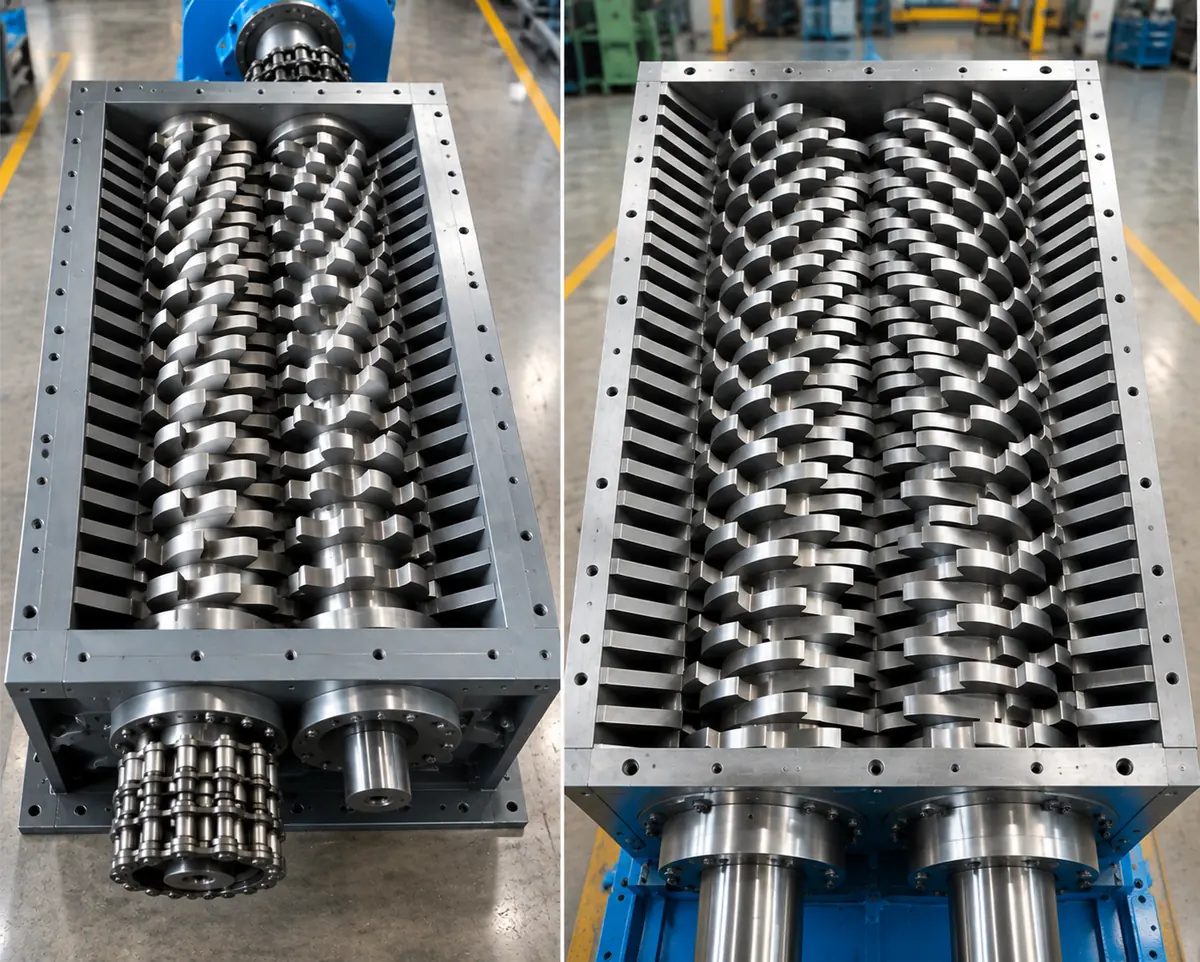 Twin shaft shredder cutting system